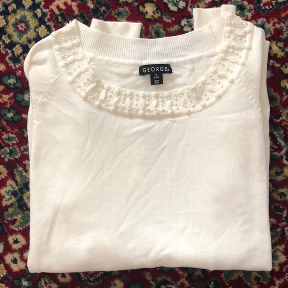 NWOT White Jewel Embellished Collar Sweater - Picture 2 of 9